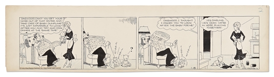 Chic Young Hand-Drawn Blondie Comic Strip From 1935 -- Dagwoods Babysitting Leaves Much to Be Desired