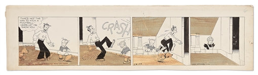 Chic Young Hand-Drawn Blondie Comic Strip From 1936 -- Dagwood, Baby Dumpling & Daisy Hide from Blondie After Playing Football Indoors