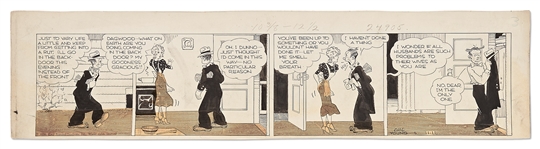 Chic Young Hand-Drawn Blondie Comic Strip From 1936 -- Blondie Suspects Dagwood of Something