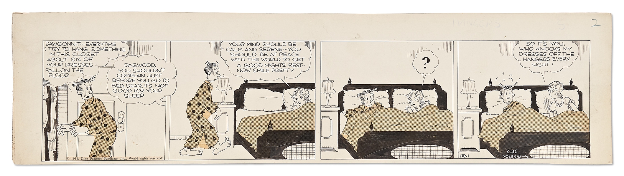 Chic Young Hand-Drawn ''Blondie'' Comic Strip From 1936 -- Blondie Doesn't Take Her Own Advice