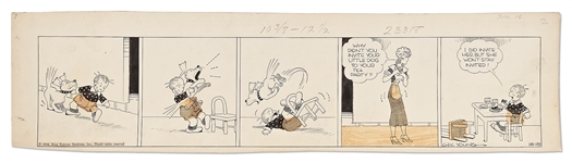 Chic Young Hand-Drawn Blondie Comic Strip From 1936 -- Daisy Refuses to Sit Down for Tea