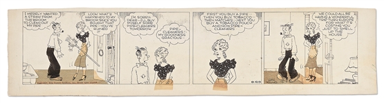 Chic Young Hand-Drawn Blondie Comic Strip From 1937 -- Blondie Doesnt Appreciate Dagwoods Pipe Smoking Habit