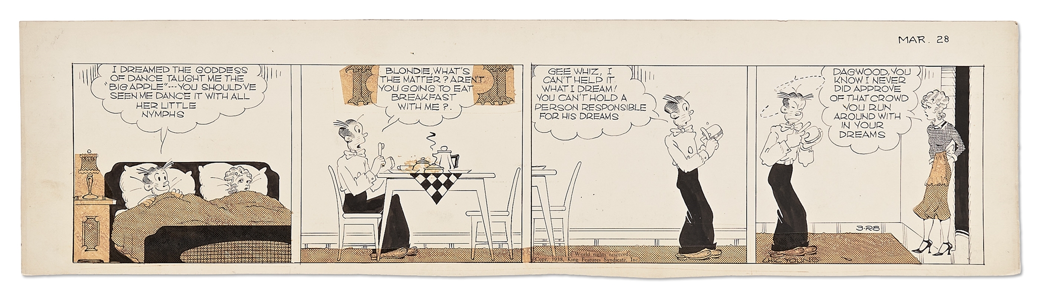 Chic Young Hand-Drawn ''Blondie'' Comic Strip From 1938 -- Dagwood Overshares with Blondie