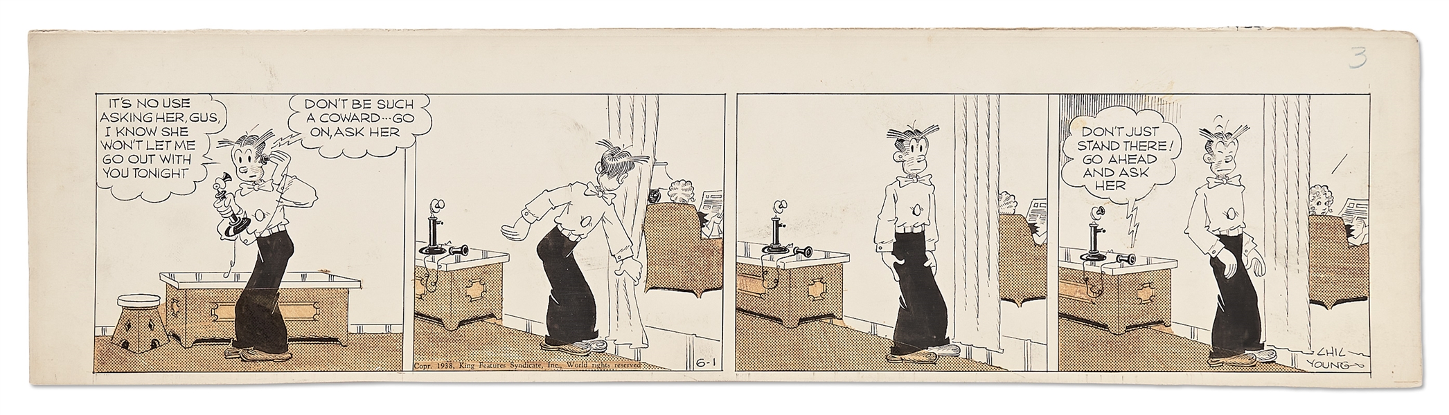 Chic Young Hand-Drawn ''Blondie'' Comic Strip From 1938 -- Dagwood's Friend Knows Him Better Than Himself