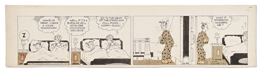 Chic Young Hand-Drawn Blondie Comic Strip From 1938 -- Something Goes Bump in the Night