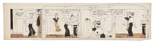 Chic Young Hand-Drawn Blondie Comic Strip From 1938 -- Dagwood Appreciates Blondies Culinary Skills