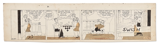 Chic Young Hand-Drawn Blondie Comic Strip From 1938 -- Baby Dumpling Rushes Out the Door - Dagwood-Style!