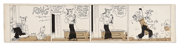 Chic Young Hand-Drawn Blondie Comic Strip From 1942 -- Dagwood Takes Baby Cookie to the Links as His Caddy