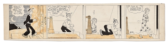 Chic Young Hand-Drawn Blondie Comic Strip From 1942 -- Blondie Catches Dagwood Sneaking Home Late