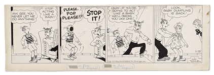 Chic Young Hand-Drawn Blondie Comic Strip From 1945 -- Alexander Regresses to Baby Dumpling