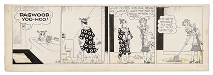 Chic Young Hand-Drawn Blondie Comic Strip From 1947 -- Dagwood Cant Have a Moment of Privacy for Himself