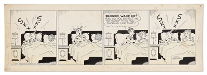 Chic Young Hand-Drawn Blondie Comic Strip From 1949 -- War of the Snores