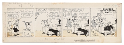 Chic Young Hand-Drawn Blondie Comic Strip From 1952 -- Dagwood Woefully Hits Middle Age!