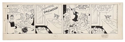 Chic Young Hand-Drawn Blondie Comic Strip From 1954 -- Dagwood Shocks Feminine Sensibilities