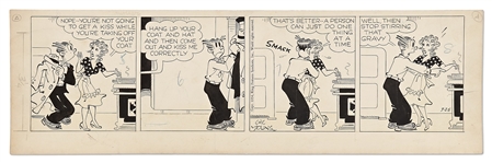 Chic Young Hand-Drawn Blondie Comic Strip From 1954 -- No Multitasking When It Comes to Kissing