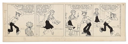 Chic Young Hand-Drawn Blondie Comic Strip From 1954 -- Dagwood Procrastinates