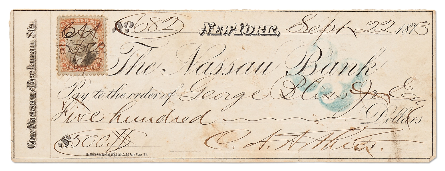 Lot of Four Checks Handwritten & Signed by Chester Arthur