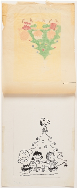 Charles Schulz Original ''Peanuts'' Hand-Drawn Artwork Depicting Snoopy and the Gang at Christmas