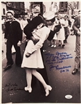 Photo of the Iconic Times Square Kiss to Celebrate the End of World War II, Signed by the Couple Greta Friedman & George Mendonsa -- Photo Measures 11 x 14, With JSA COA