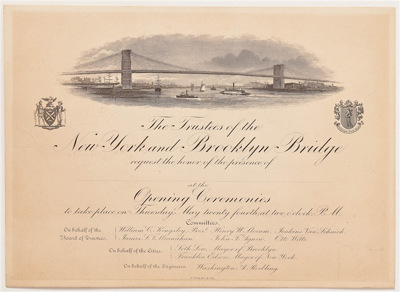 1883 Invitation to the Brooklyn Bridge Opening Ceremonies -- Made by Tiffany & Co.