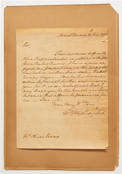 George Washington Autograph Letter Signed from 1798 to Inventor Oliver Evans -- Washington Signed Evans' Patent for the First Automated Milling System as President and Adopted it at Mount Vernon