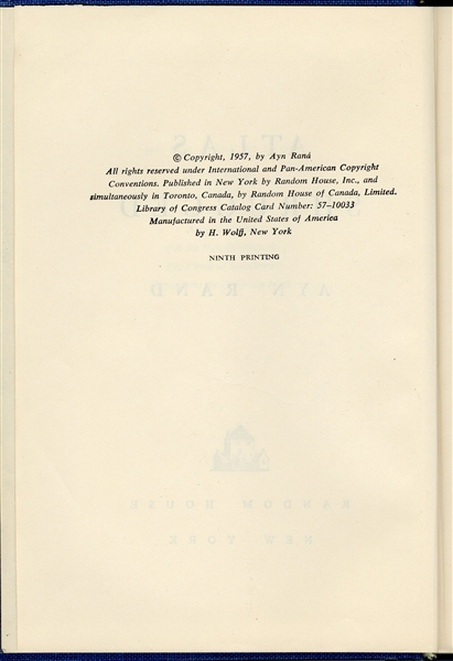 Ayn Rand Signed ''Atlas Shrugged'' -- Special 10th Anniversary Limited Edition with Rare Glassine Dust Jacket & Slipcase