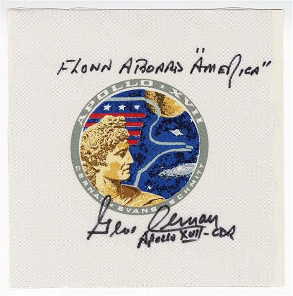 Apollo 17 Flown Beta Cloth Signed by Gene Cernan -- ''Flown Aboard 'America'''