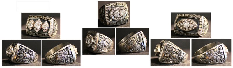 Raiders 1977, 1981 and 1984 Super Bowl XI, XV and XVIII Championship Rings -- Owned by Punter Ray Guy