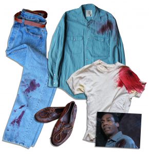 Terminator Costumes Joe Morton "Terminator 2: Judgment Day" Gunshot Costume -- With Distressed Levi's Jeans, Banana Republic Shirt & Shoes