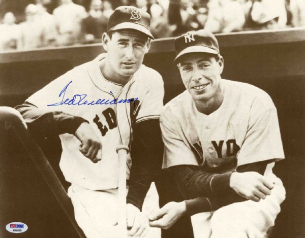 Ted Williams Signed Photo Posing With DiMaggio -- Sepia Tone 14 x 11 -- PSA/DNA COA -- Very Good