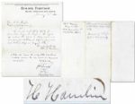 Abraham Lincolns Vice President Hannibal Hamlin Document Signed -- Countersigned by Maine Republican Party Members