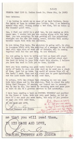 Charles Tex Watson Letter From Prison -- …Yes I am behaving myself very well…I have been reading a book on CONTROL YOURSELF… -- 1983