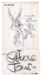 Animator Chuck Jones Signed Sketch of Bugs Bunny -- 8.5 x 11 Large, Scarce Sketch