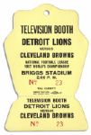 1953 NFL World Championship Television Booth Pass -- Briggs Stadium, Cleveland Browns vs. Detroit Lions -- Very Good