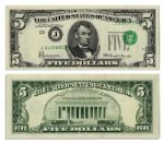$5 Federal Reserve Error Note -- Series 1969, Kansas City -- Strong Third Print Shift