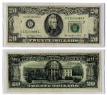$20 Federal Reserve Error Note -- Series 1977, Chicago -- Full Face to Back Off-Set Printing Error -- Dark Ink to Verso