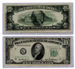 $10 Federal Reserve Error Note -- Series 1950, Dallas -- Major Face to Back Printing Error