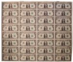 Uncut Sheet of 32 $1 Federal Reserve Notes -- Series 1988-A, St. Louis -- Near Fine