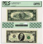 $10 Federal Reserve Error Note -- Series 1977, New York -- Graded PCGS 64PPQ -- Full Face to Back Offset