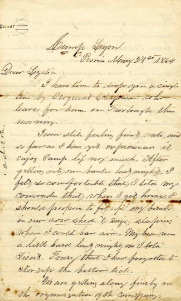139th IL Infantry ALS -- 1864 -- ''...We are getting along firmly...our company is the first one organized...when we shall leave...I cannot tell...''