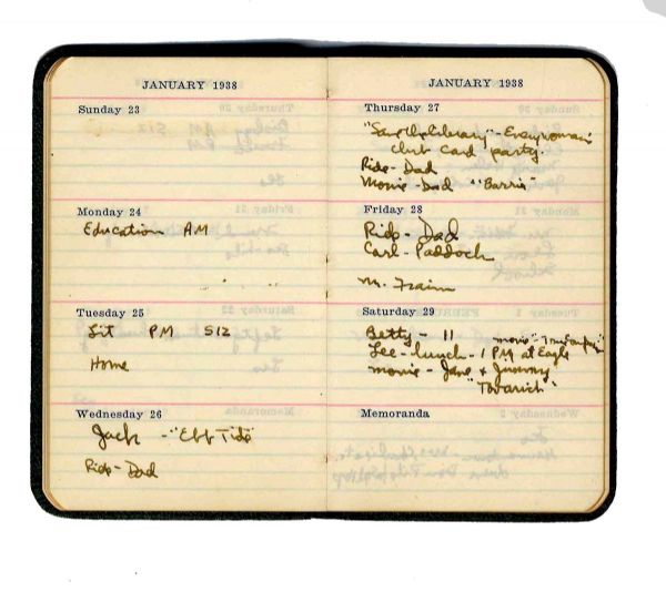 1938 Diary by Frances ''Terry'' Glassmoyer, J.D. Salinger's Frequent Companion at Ursinus College -- Terry Pens in a Number of Dates With ''Jerry''
