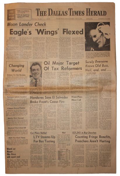 Original ''Dallas Times Herald'' 18 July 1969 Full Issue -- Regarding Apollo 11, With ''Eagle's 'Wings' Flexed'' Headline -- Very Good