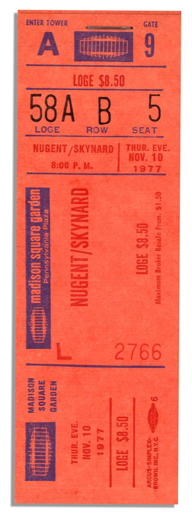 Item Detail - Ticket for Cancelled November 1977 Lynyrd Skynyrd Concert ...