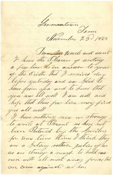 80th IL Infantry ALS -- ''...we have not been pestered by the Guerrillas for some time...We are strong enough to hold our own with all most any force...it makes me feel proud...''