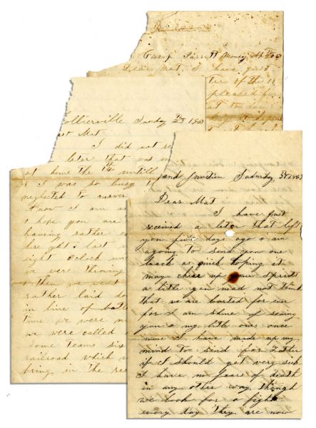 Lot of Three Indiana Civil War Letters -- ''...we have to stand...Heath's abuse again. He made a man cary a rail the other day 8 hours in the rain for fireing his gun in camp...''