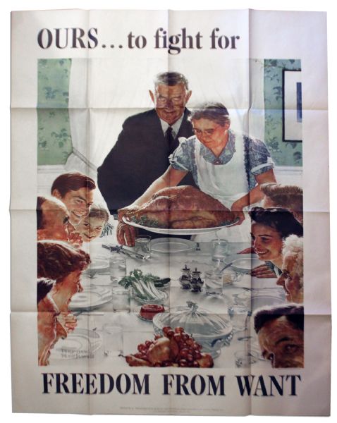 Norman Rockwell's 1943 World War II ''Four Freedoms'' Poster -- ''Freedom From Want'' -- Large 28'' x 40'' Size 
