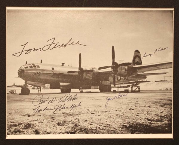 Signed 9'' x 7'' Photo of Enola Gay -- Signed by Tibbets, Beser, Ferebee, Van Kirk and Caron -- Near Fine 