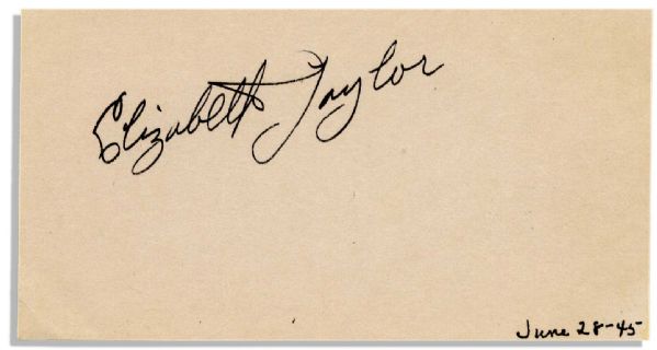 Vintage 1945 Elizabeth Taylor Signature -- on 5'' x 3'' Slip of Paper -- With PSA/DNA COA -- Fine