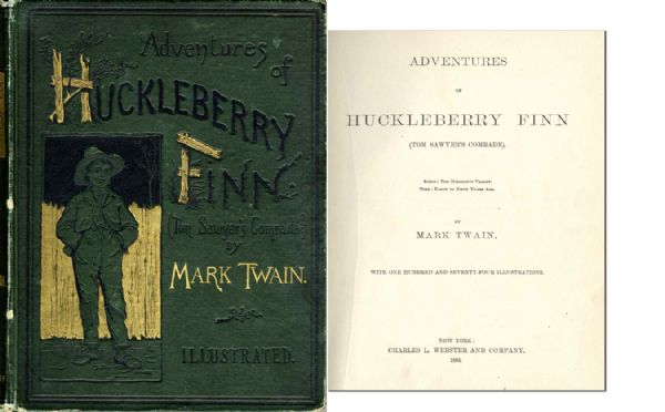 1885 First Edition of Mark Twain's Groundbreaking ''Adventures of Huckleberry Finn'' -- All First Edition Points Present