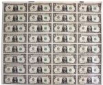 Uncut Sheet of 32 $1 Federal Reserve Notes -- Series 2003-A, Chicago -- Near Fine
